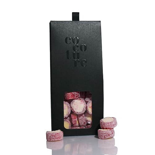 Cocoture rabarber bolcher i sort dragébox - 90g