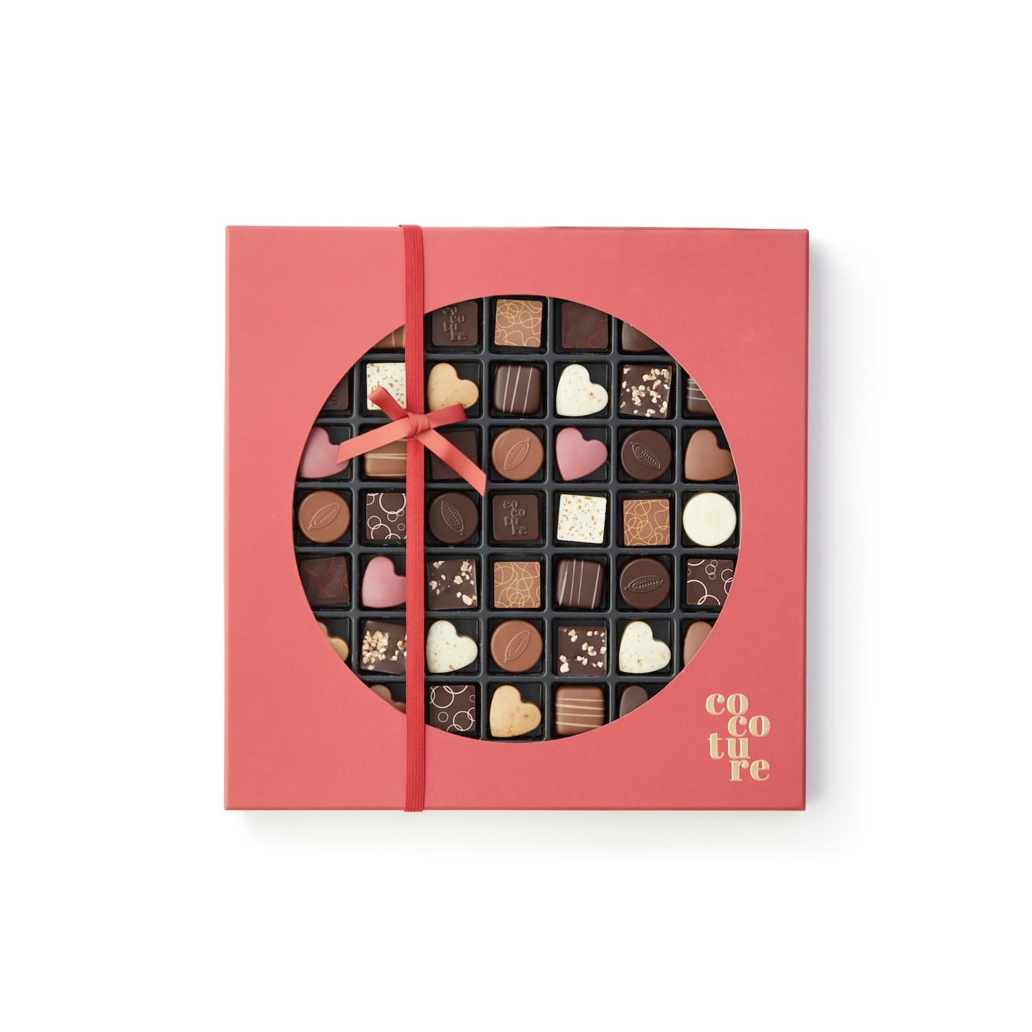 49 stykker fyldte chokolader i rød Cocoture æske  440g