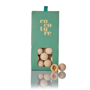 Cocoture æske i mørkegræn med karamel chokoladekugler - 95-100g