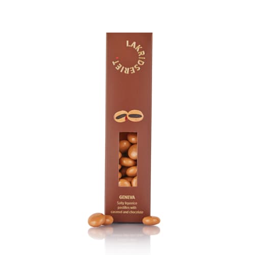 Lakridseriet - Genevá - salmiakpastil overtrukket med karamelchokolade - 170g