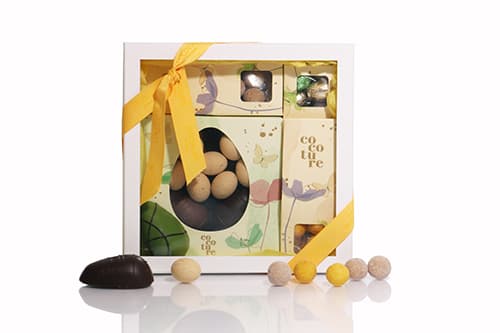 Påskegave med marcipanæg, hvid chokolade og fylde chokoladeæg - ca. 374g