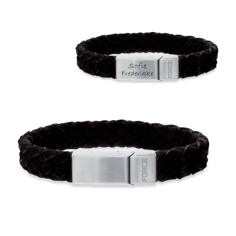 Scrouples FORCE Læderarmbånd sort flettet 13 mm. stål rem
