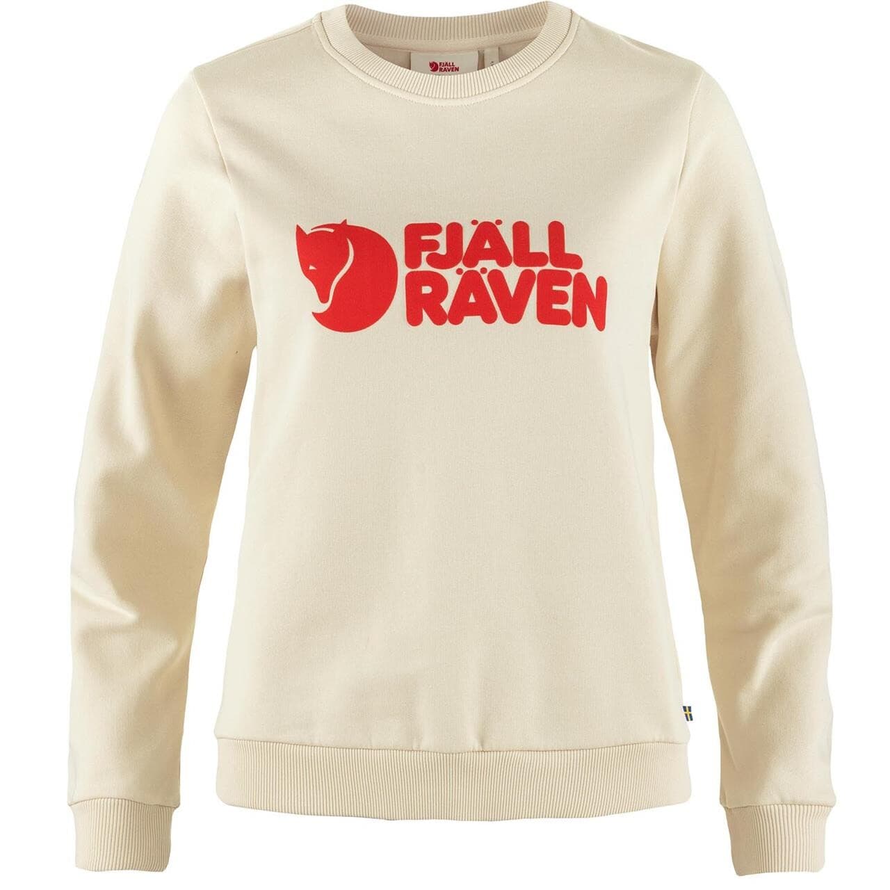 Fjällräven Womens Fjällräven Logo Sweater  (Hvid (CHALK WHITE-FLAME ORNG/113-214) Medium)