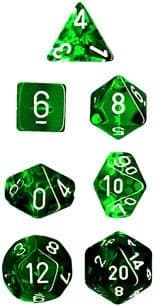 Dice - TerningesÃ¦t - 7 terninger - Translucent Polyhedral Green with White