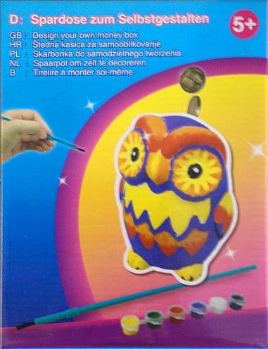 Paint Your Own Owl - Ugle-Sparedåse inkl Maling og Pensel