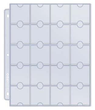 Ultra Pro 20-Pocket (Coin) Mappelommer/3 Huller - Plads til 20 stk 2-1/8" X 2-1/8" (5,39 x 5,39 cm) - 10 stk. #81702