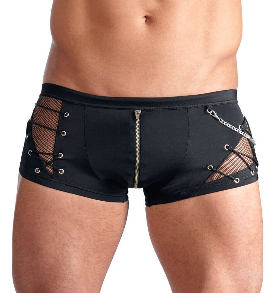Svenjoyment - Sorte Asymmetriske Boxershorts m. net og kæde detaljer-XL