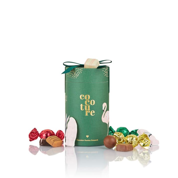 Cocoture fyldte chokolade, konfekt og juleskum i grønt gaverør - 250g