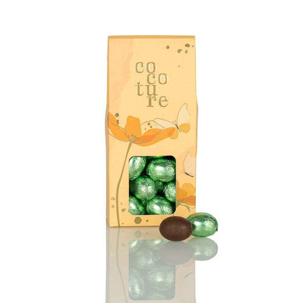 Fyldte folieæg i orange Cocoture dragébox - 95-100g