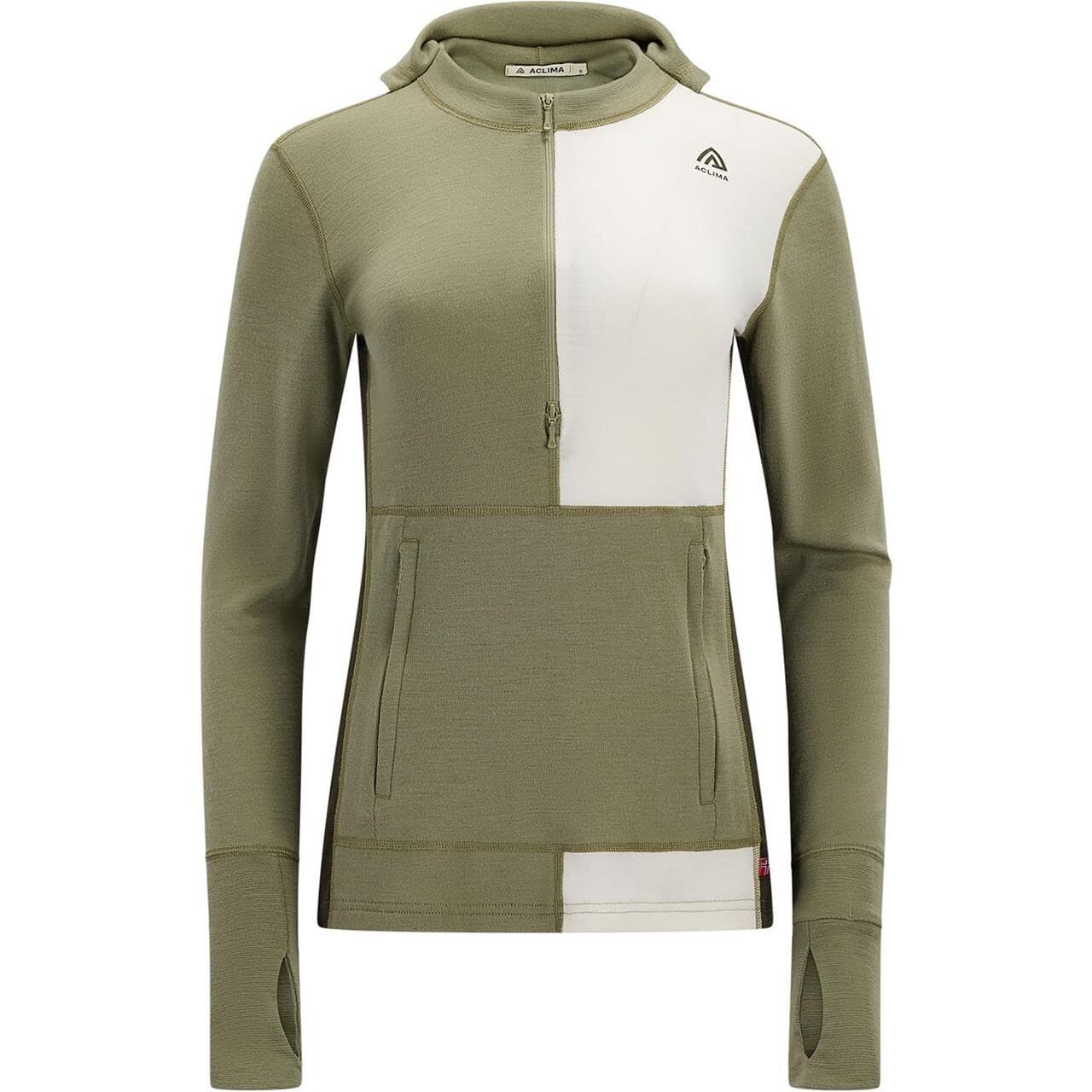 Aclima Womens WarmWool Hood Sweater W/zip (Grøn (ALOE/NATURE/TARMAC) X-small)