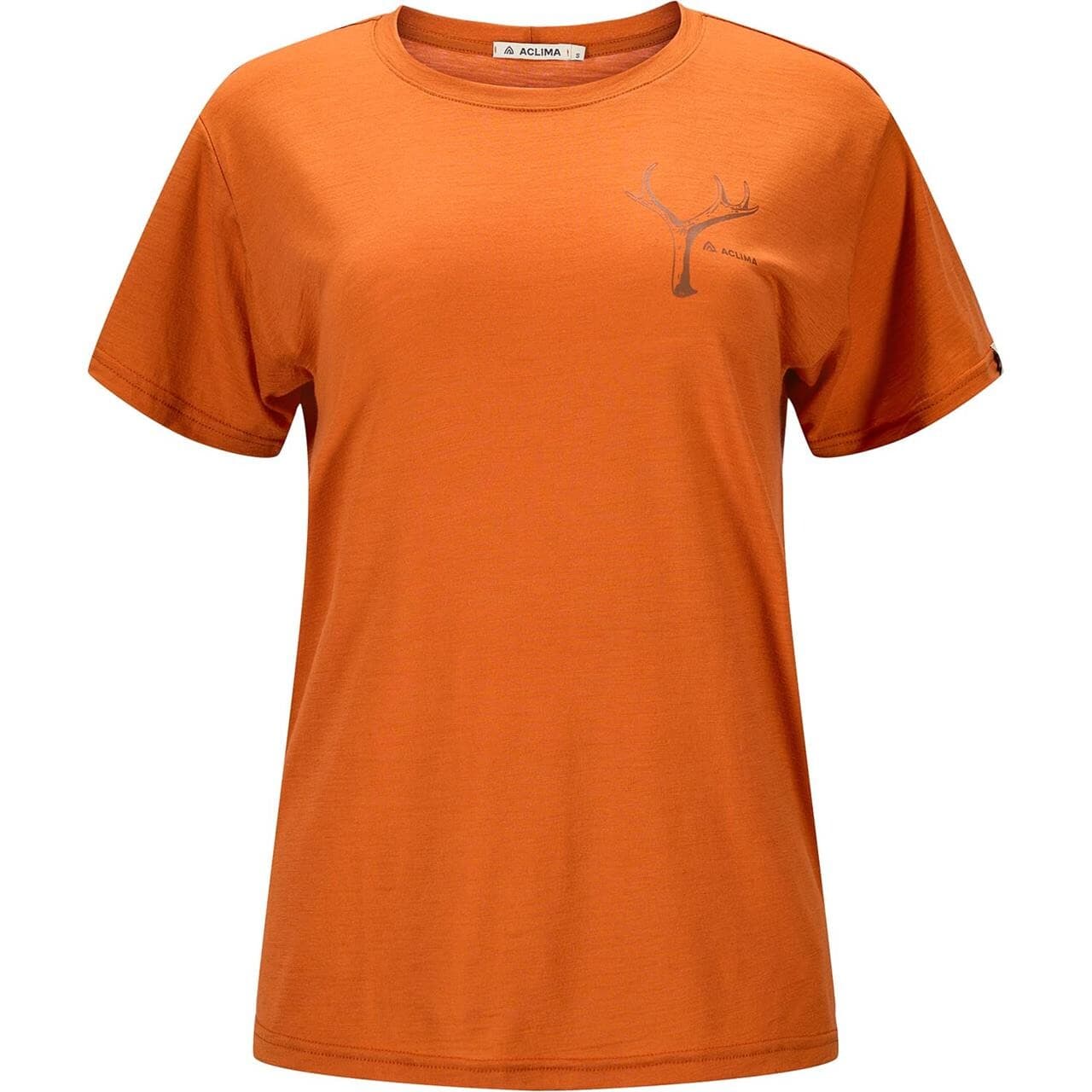 Aclima Womens LightWool Tee Print Antler (Orange (APRICOT ORANGE) X-small)