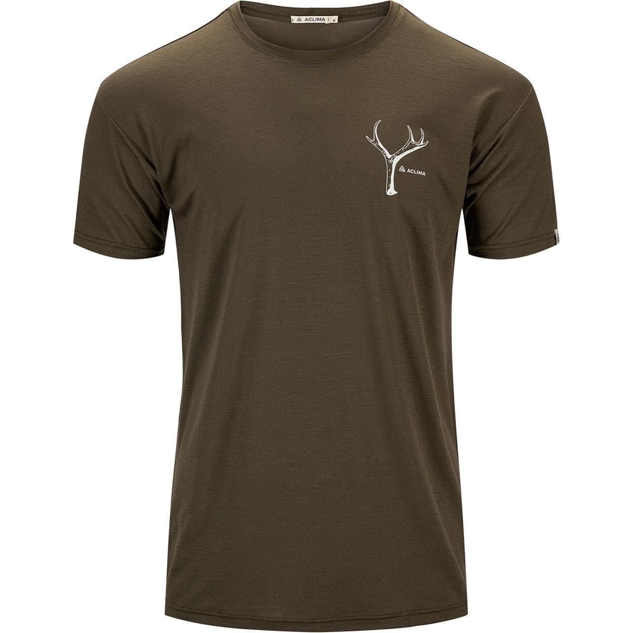 Aclima Mens LightWool Tee Print Antler (Grøn (TARMAC) Small)