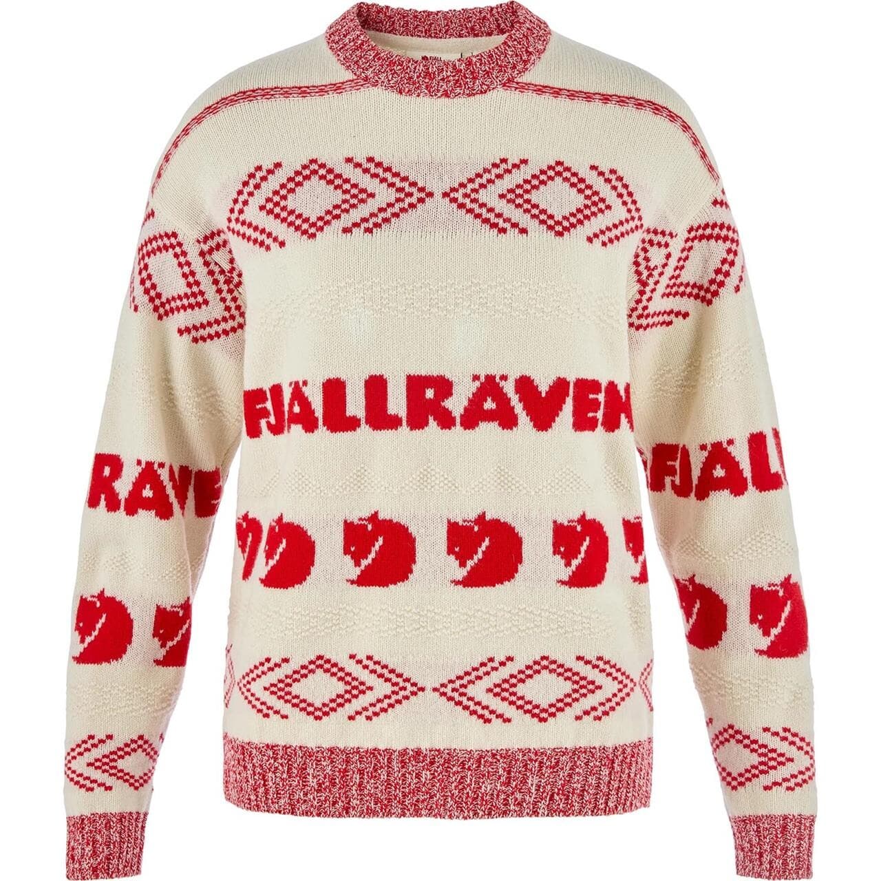Fjällräven Womens Fjällräven Jacquard Knit (Hvid (CHALK WHITE-TRUE RED/113-334) XX-small)