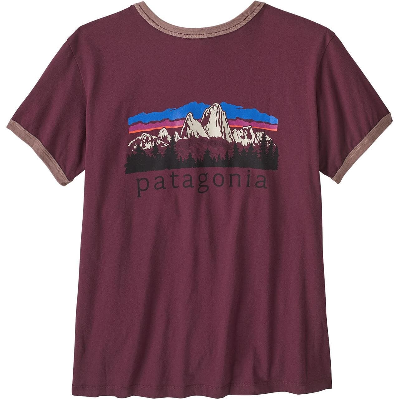 Patagonia Womens Fitz Roy Foothills Ringer Tee (Rød (BERRY FIG) Small)