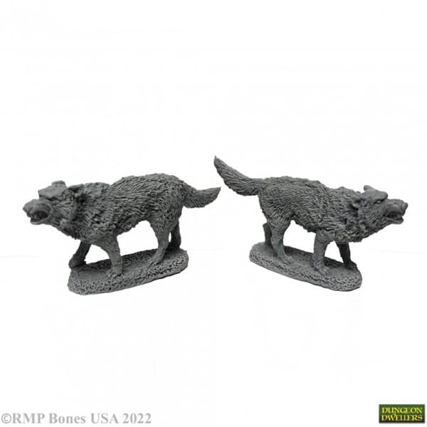 Reaper Bones USA Dungeon Dwellers: Dire Wolves (2) - Plastic Miniatures