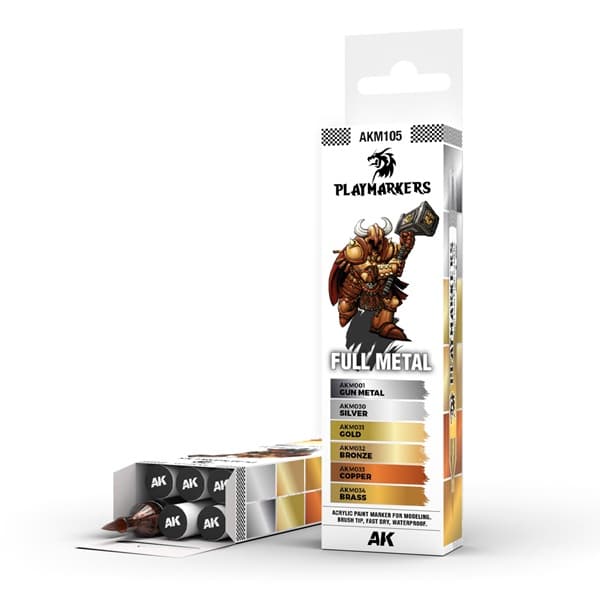 AK Interactive - Playmarkers Set: Full Metal (6 Paint Markers/Malingstuscher)