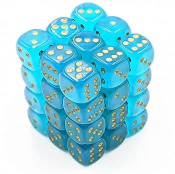 Dice - Terningesæt - 36 stk. 6 sidet (D6) - Borealis Polyhedral Luminary (Glow-in-the-Dark): Teal With Gold