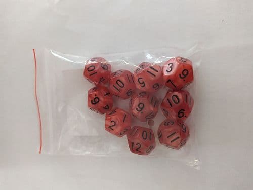 Dice - Terningesæt - 10 terninger - Kaissa Dice: Pearl - Red/Black D12 (12 sidet)
