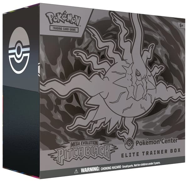 Pokemon Mega Evolution: Pitch Black - Pokemon Center Elite Trainer Box (Mega Darkrai/Zarude) - Boks med 11 Boosters, Promokort & Tilbehør