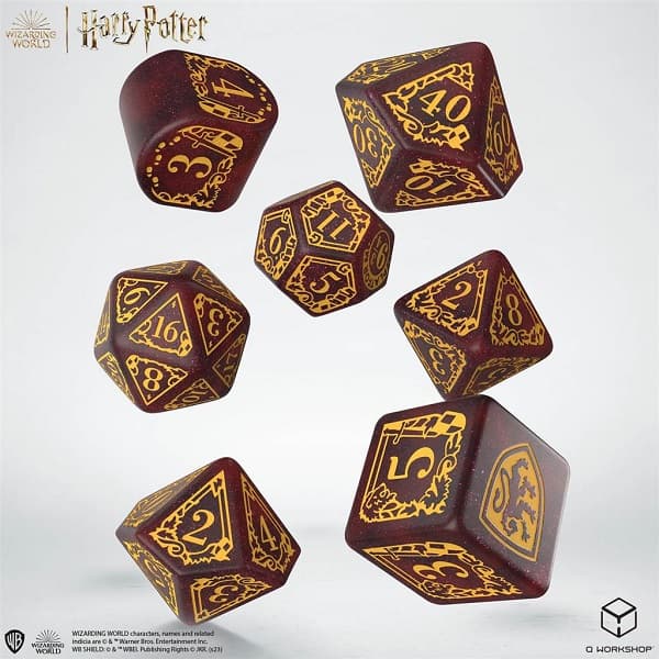 Dice - Terningesæt - 7 terninger - Harry Potter - Gryffindor Modern - Glittering Burgundy With Gold