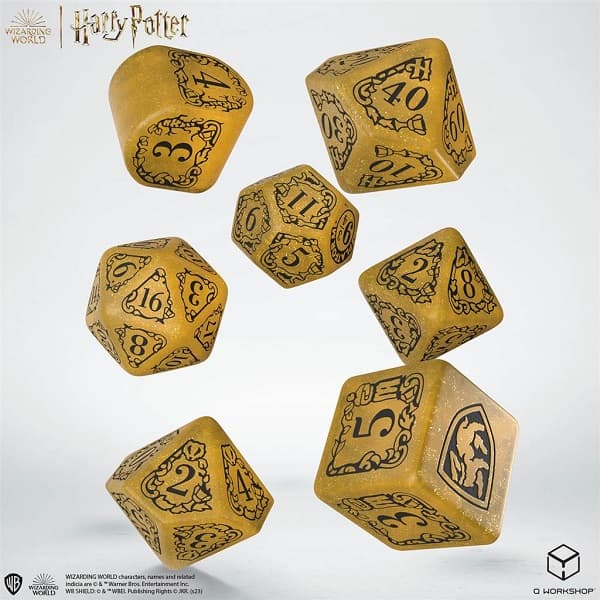 Dice - Terningesæt - 7 terninger - Harry Potter - Hufflepuff Modern - Glittering Yellow With Black
