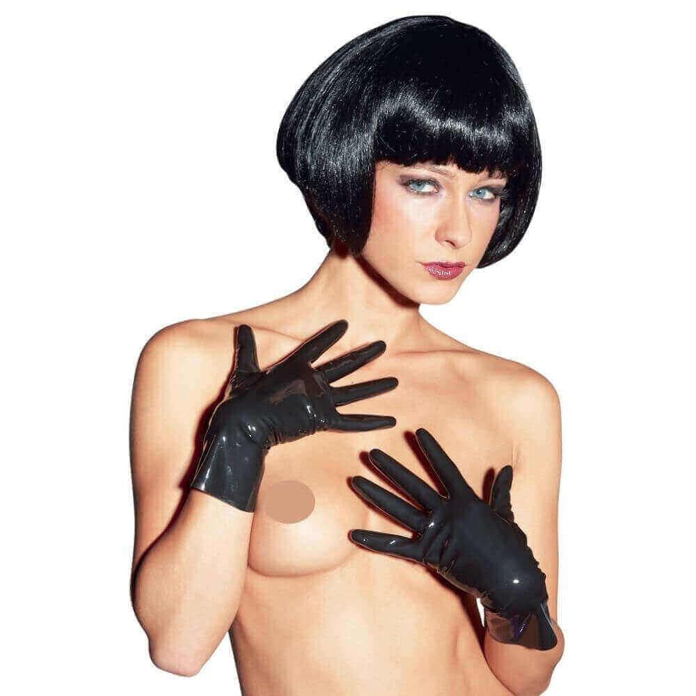 LATE X - Korte sorte latex handsker m